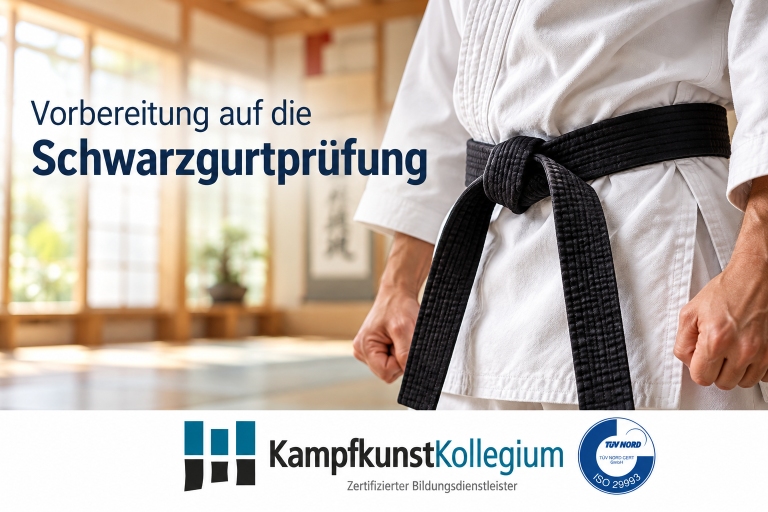Schwarzer Karategürtel – Vorbereitung auf die Schwarzgurtprüfung mit Logo des Kampfkunstkollegiums